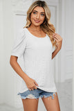 Eyelet Puff Sleeve Round Neck Top - PD SECRET REALM