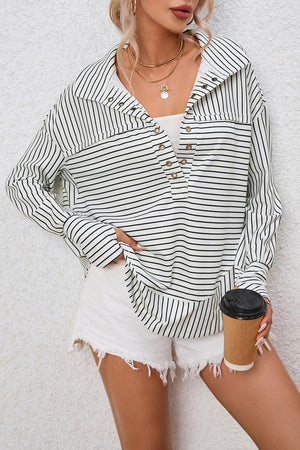 Full Size Striped Collared Top - PD SECRET REALM