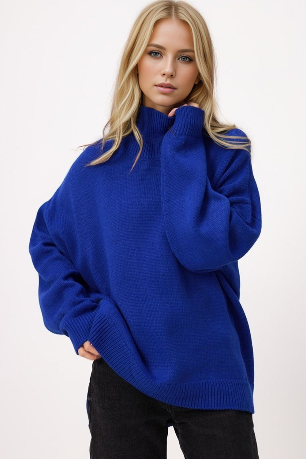 Basic Bae Side Slit Turtleneck Long Sleeve Sweater