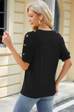 Round Neck Buttoned Short Sleeve T-Shirt - PD SECRET REALM