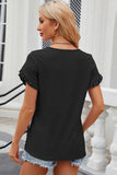 Eyelet Round Neck Petal Sleeve T-Shirt - PD SECRET REALM