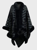 Fuzzy Checkered Long Sleeve Poncho - PD SECRET REALM