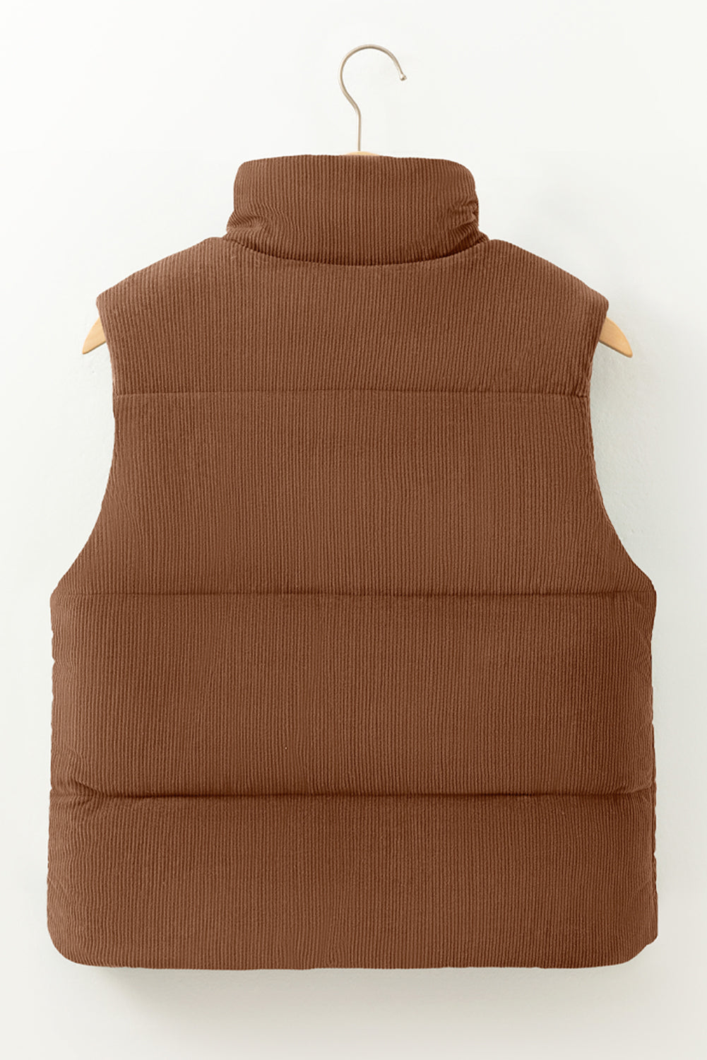 Coffee Solid Color Corduroy Puffer Vest Coat