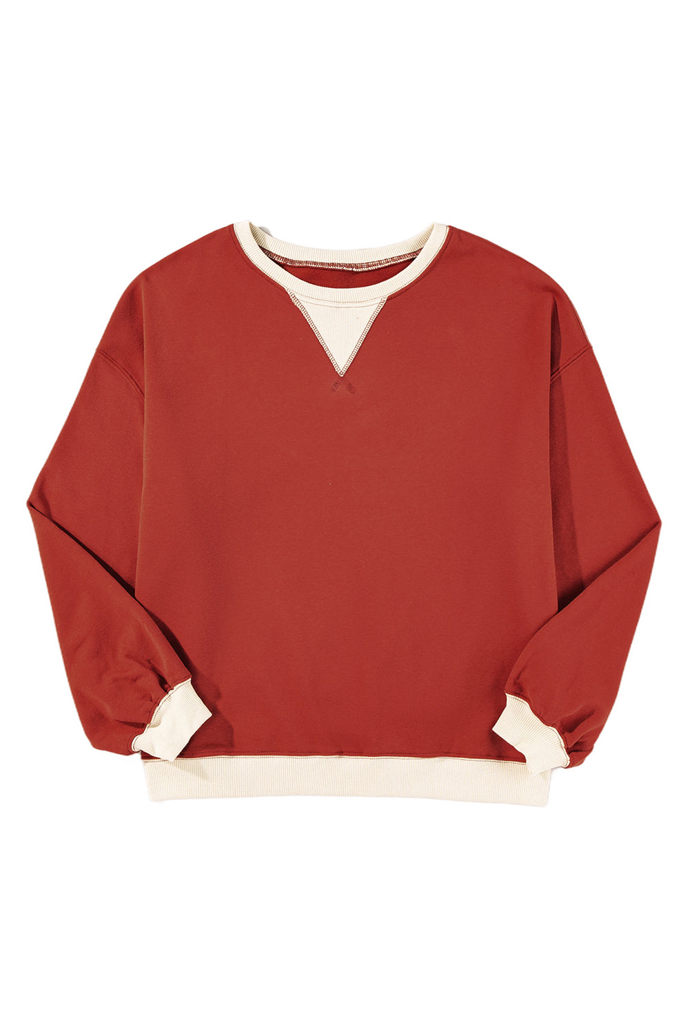 Red Clay Color Block Drop Shoulder Crewneck Oversized Sweatshirt