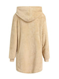 Fuzzy Pocketed Zip Up Long Sleeve Hooded Jacket - PD SECRET REALM