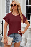 Eyelet Round Neck Petal Sleeve T-Shirt - PD SECRET REALM