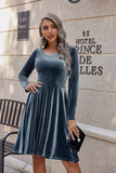 Round Neck Long Sleeve Knee Length Dress - PD SECRET REALM