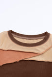 Exposed Seam Contrast Round Neck Long Sleeve T-Shirt - PD SECRET REALM