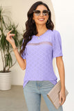 Eyelet Round Neck Short Sleeve T-Shirt - PD SECRET REALM