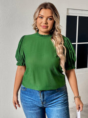 Honey Plus Size Round Neck Flounce Sleeve Blouse