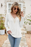 Eyelet V-Neck Smocked Flounce Sleeve Blouse - PD SECRET REALM