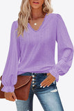 Eyelet V-Neck Flounce Sleeve Blouse - PD SECRET REALM