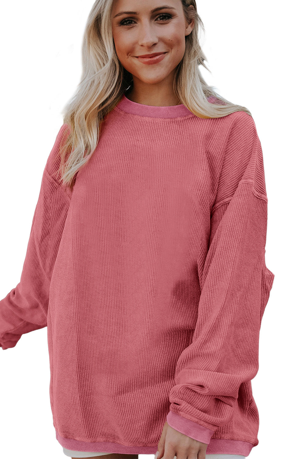 Dark Blue Plain Drop Sleeve Crinkle Rib Oversized Sweatshirt