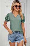 Eyelet V-Neck Short Sleeve Top - PD SECRET REALM