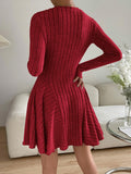 Ribbed Round Neck Long Sleeve Dress - PD SECRET REALM