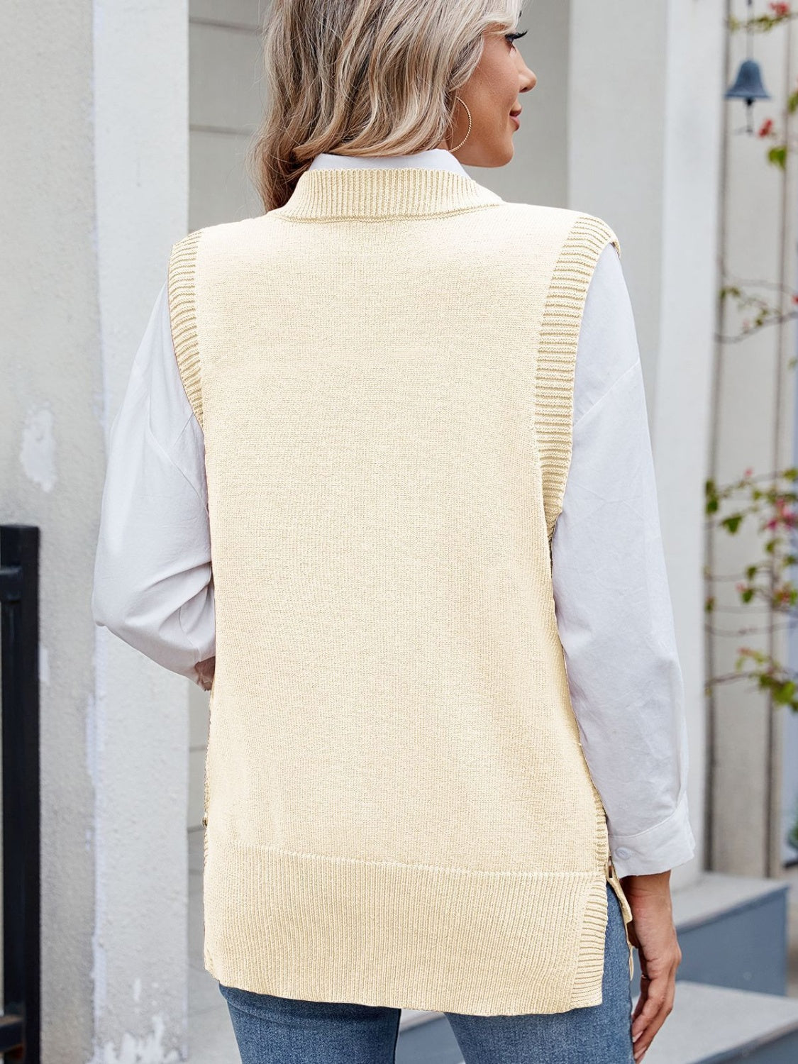 Buttoned Round Neck Sweater Vest