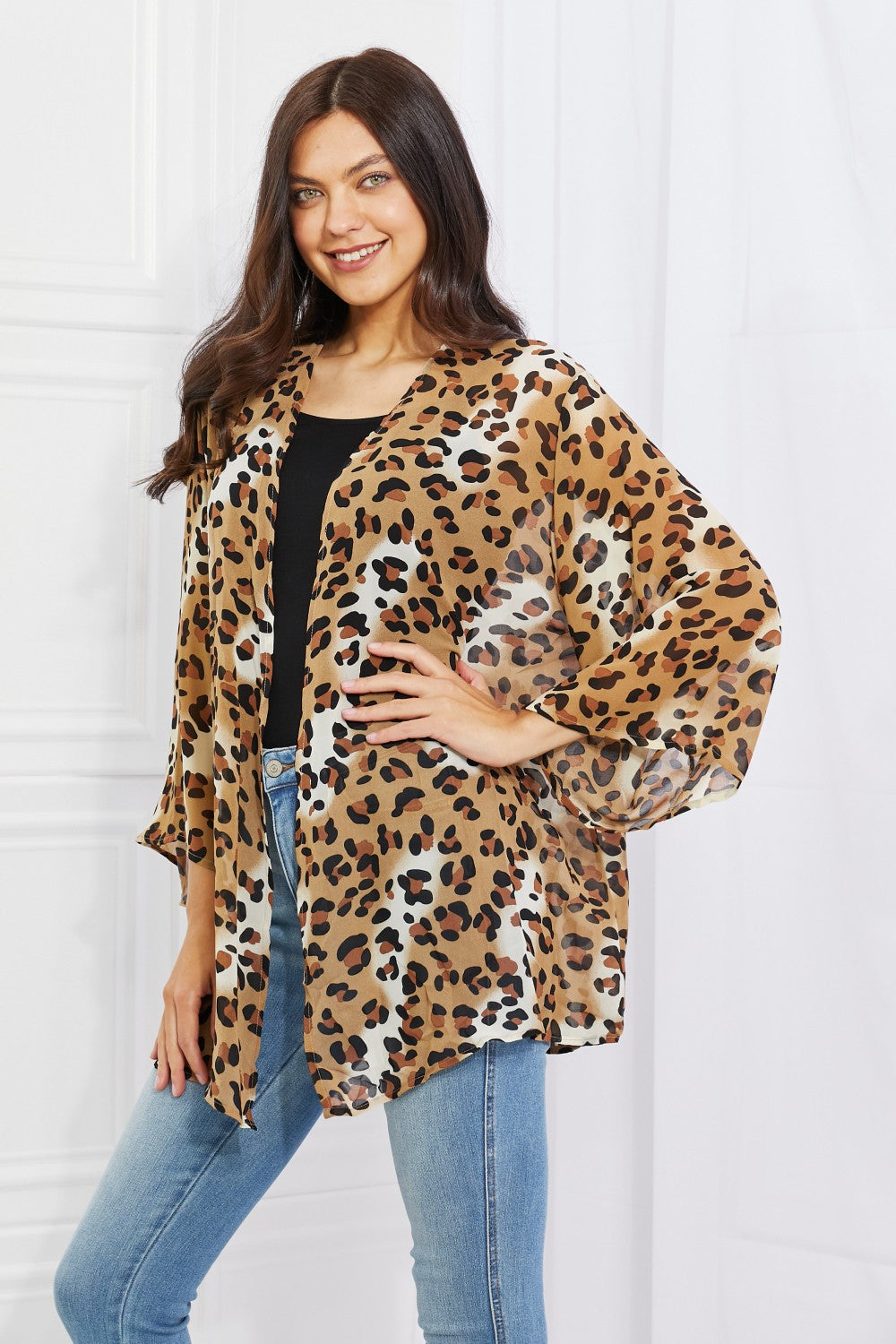 Melody Wild Muse Full Size Animal Print Kimono in Camel