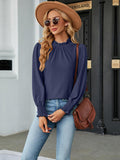 Round Neck Flounce Sleeve Blouse - PD SECRET REALM