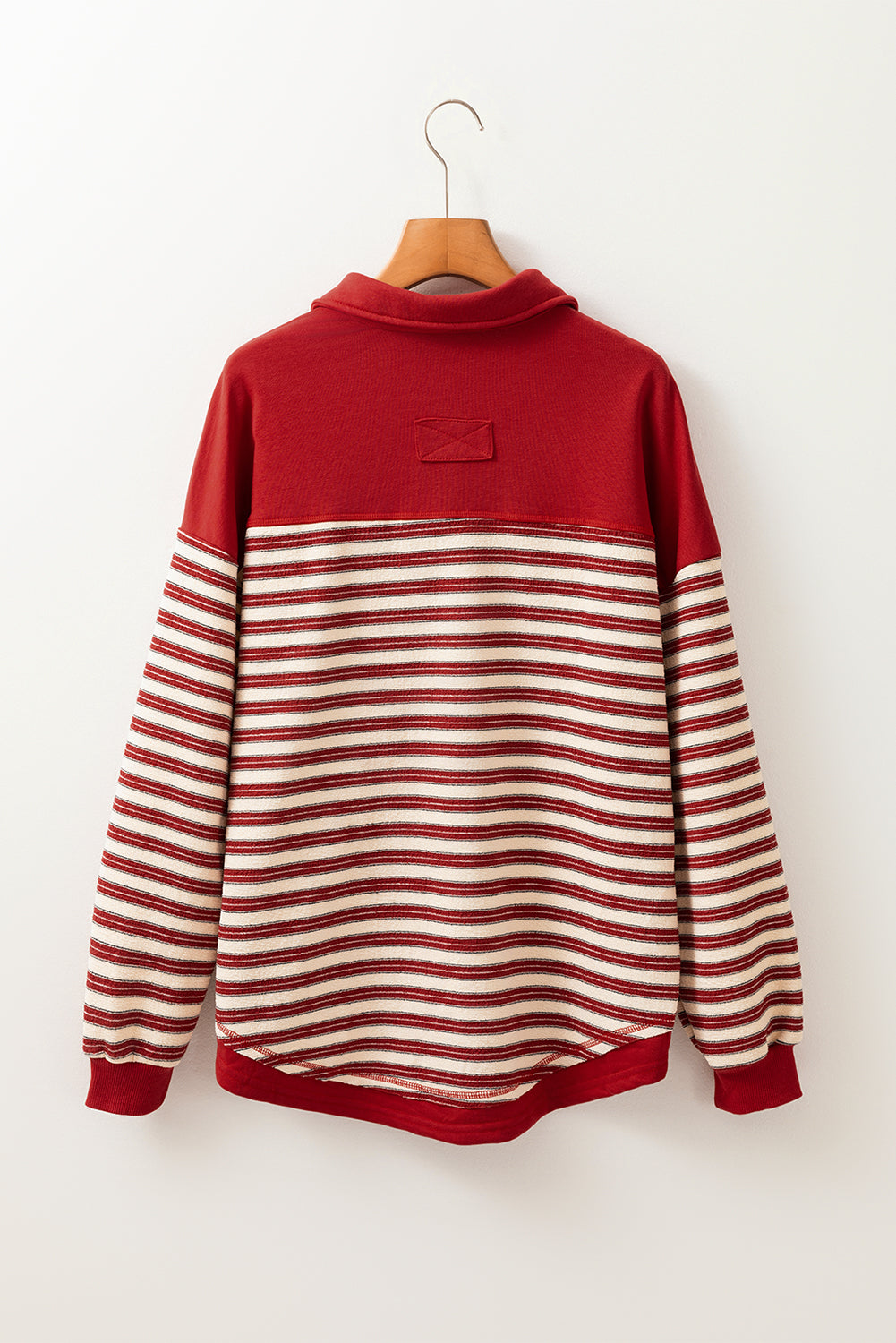 Red Stripe Collared V Neck Drop Shoulder Top