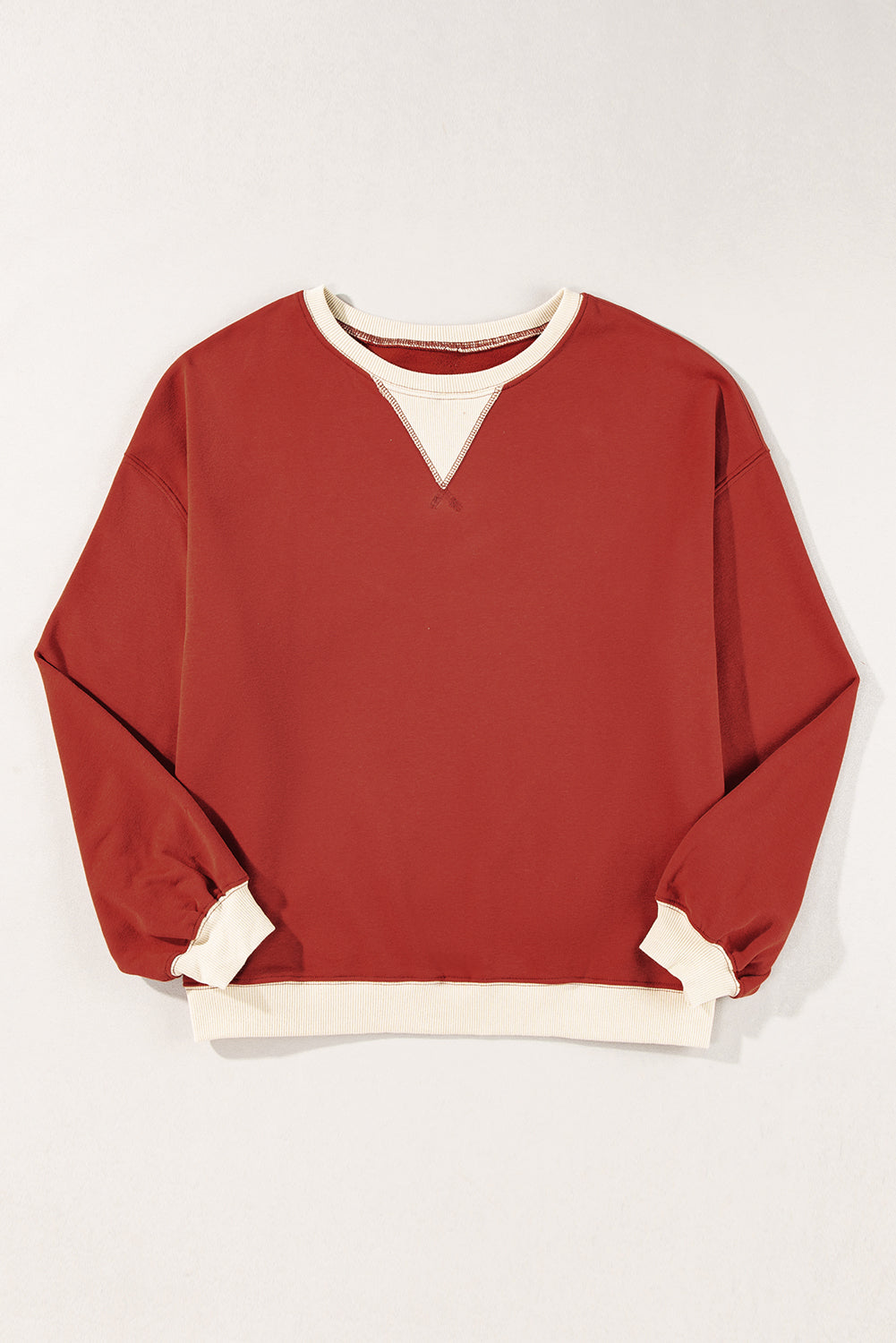 Red Clay Color Block Drop Shoulder Crewneck Oversized Sweatshirt