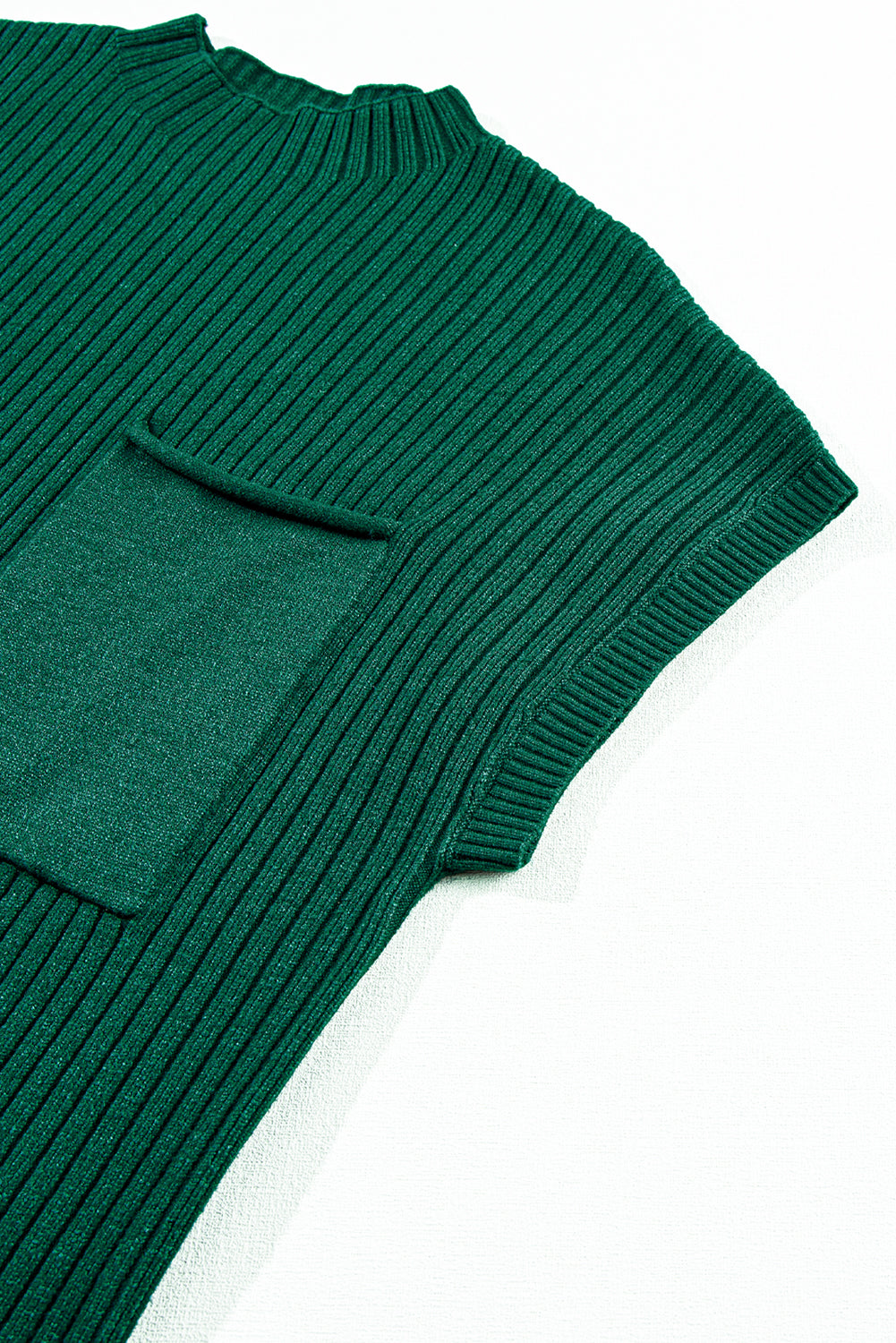 Blackish Green Patch Pocket Knit Short Sleeve Sweater Dress