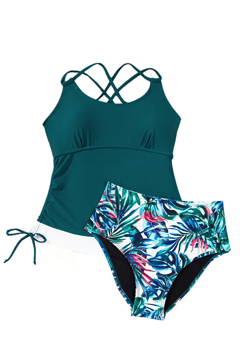 Sea Green Drawstring Tummy Control 2pcs Tankini Set