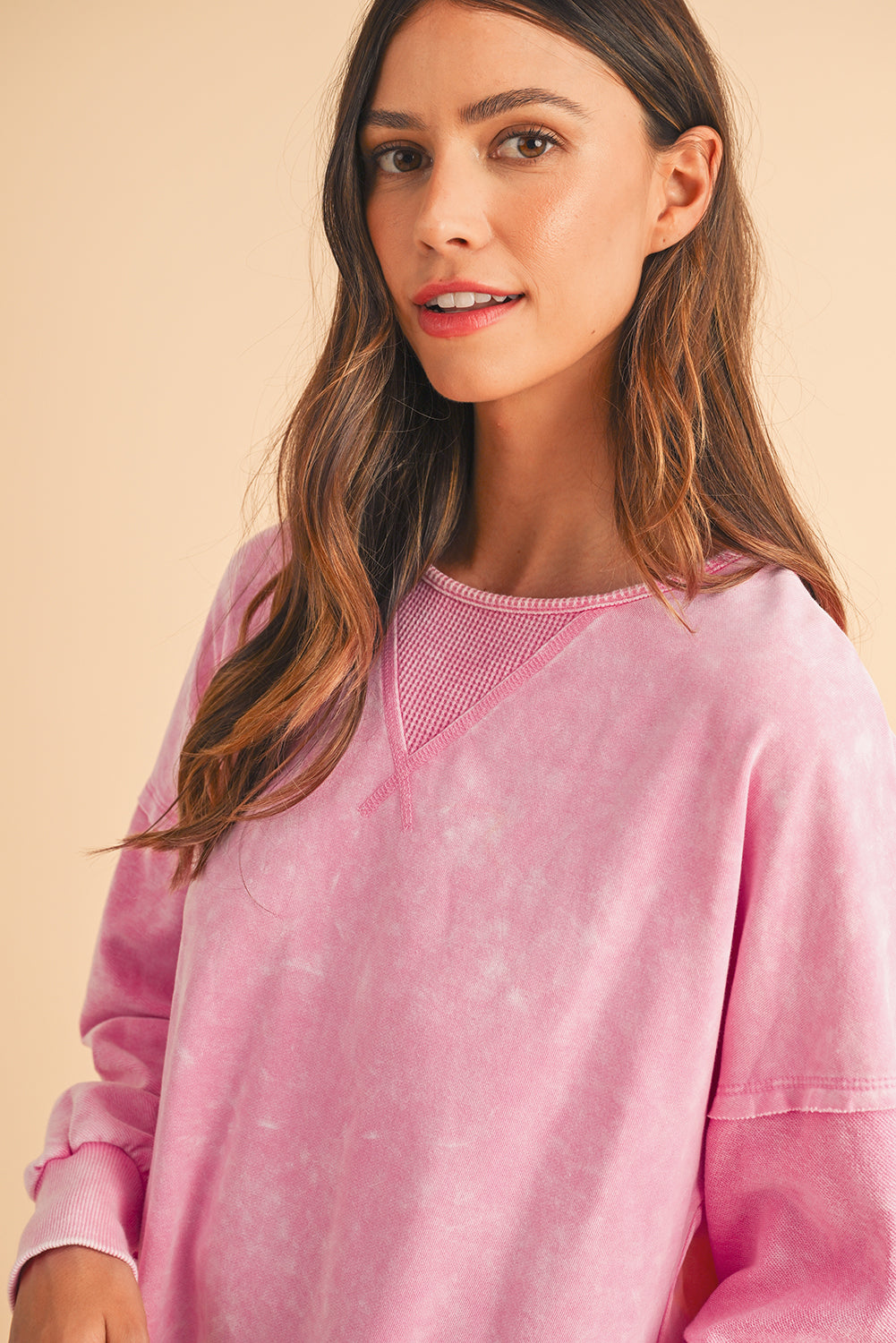 Strawberry Pink Mineral Wash Drop Shoulder Oversized Sweatshirt