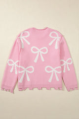 Pearl Detail Bow Round Neck Long Sleeve Sweater