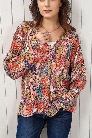 Floral V-Neck Long Sleeve Blouse - PD SECRET REALM