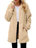 Fuzzy Pocketed Zip Up Long Sleeve Hooded Jacket - PD SECRET REALM