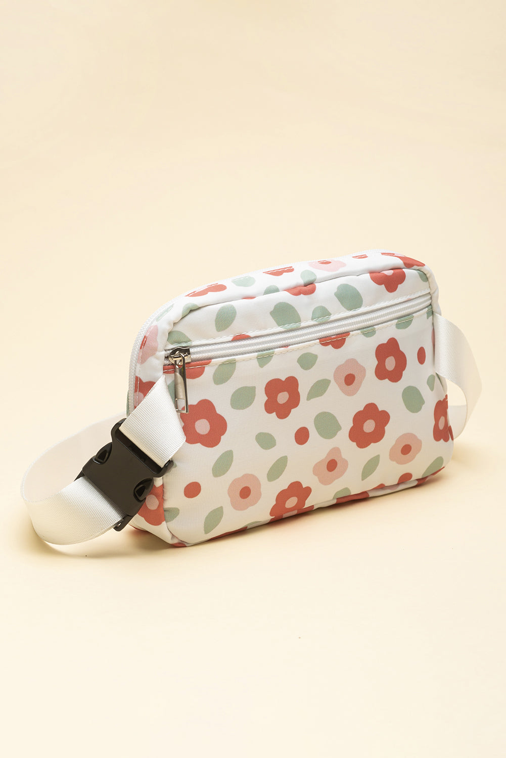 White 60s Vintage Flower Print Zip Up Crossbody Bag