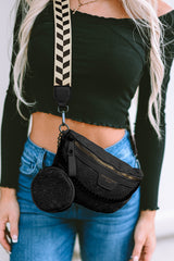 Black Colorblock Strap Crossbody Bag With Coin Purse