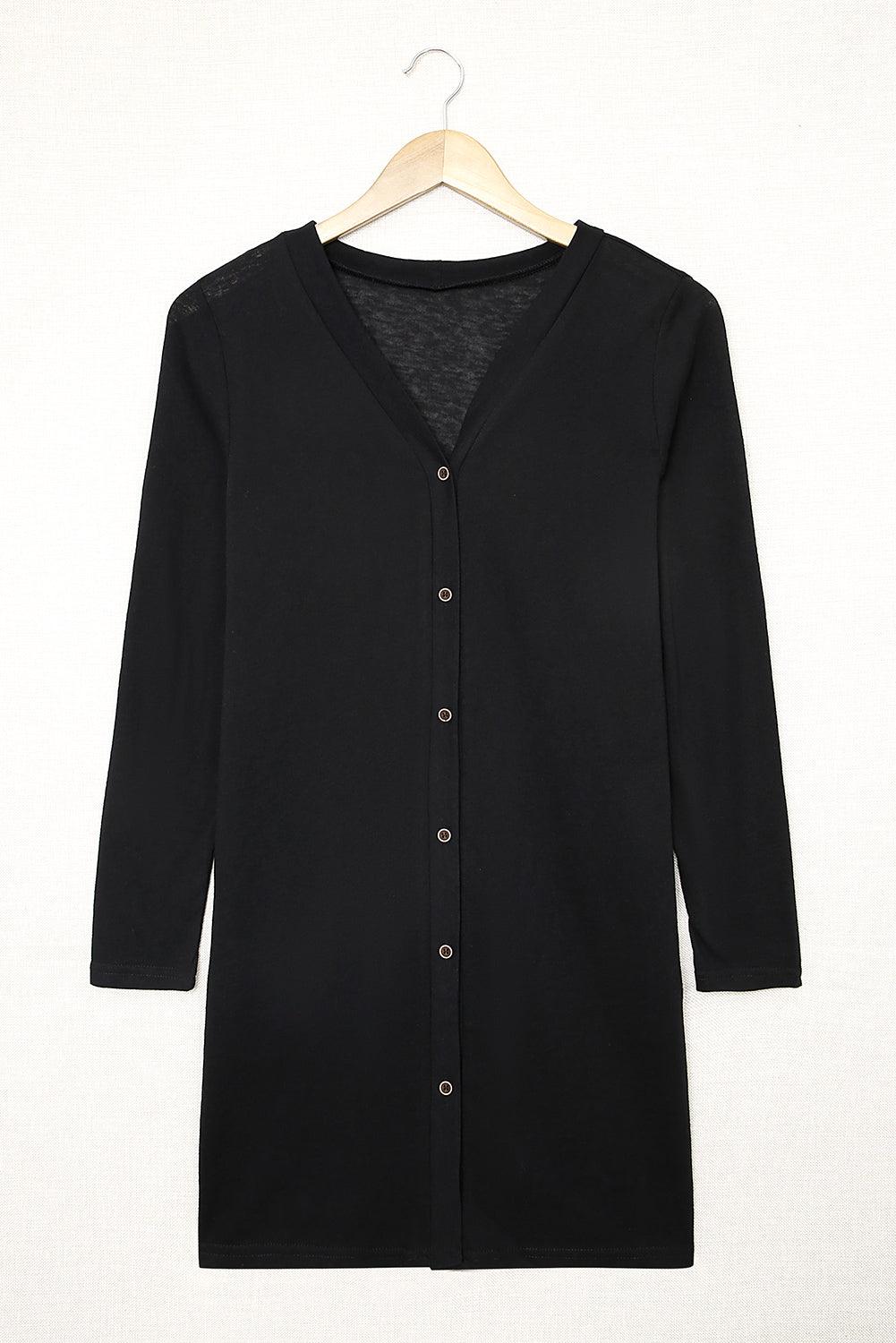 Black Casual Button Front Open Front Cover Up