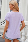 Eyelet Round Neck Petal Sleeve T-Shirt - PD SECRET REALM