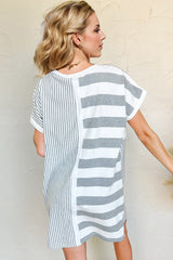 Full Size Striped Round Neck Short Sleeve Mini Tee Dress