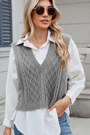 Cable-Knit V-Neck Sweater Vest - PD SECRET REALM