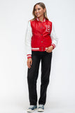 Love Me Now PU Leather Contrast Snap Down Bomber Jacket - PD SECRET REALM