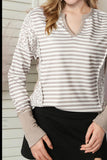 Exposed Seam Striped Notched Blouse - PD SECRET REALM