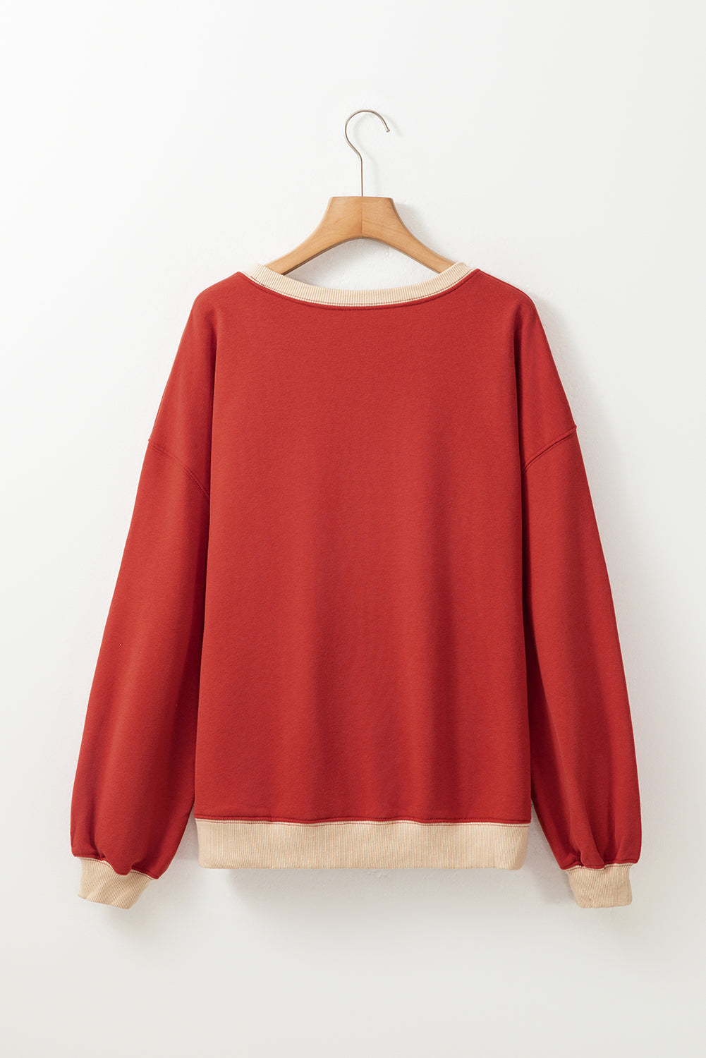 Red Clay Color Block Drop Shoulder Crewneck Oversized Sweatshirt