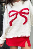 Bow Graphic Round Neck Long Sleeve Sweater - PD SECRET REALM