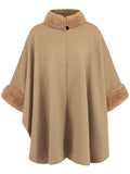 Fuzzy Trim Long Sleeve Poncho - PD SECRET REALM