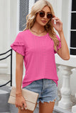 Eyelet Round Neck Petal Sleeve T-Shirt - PD SECRET REALM