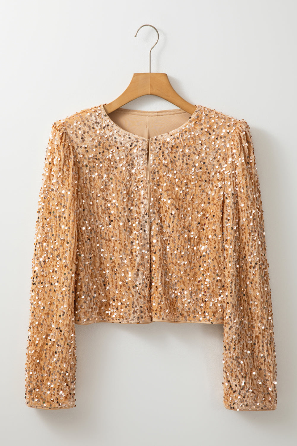 Golden Fleece Sequin Open Front Collarless Jacket