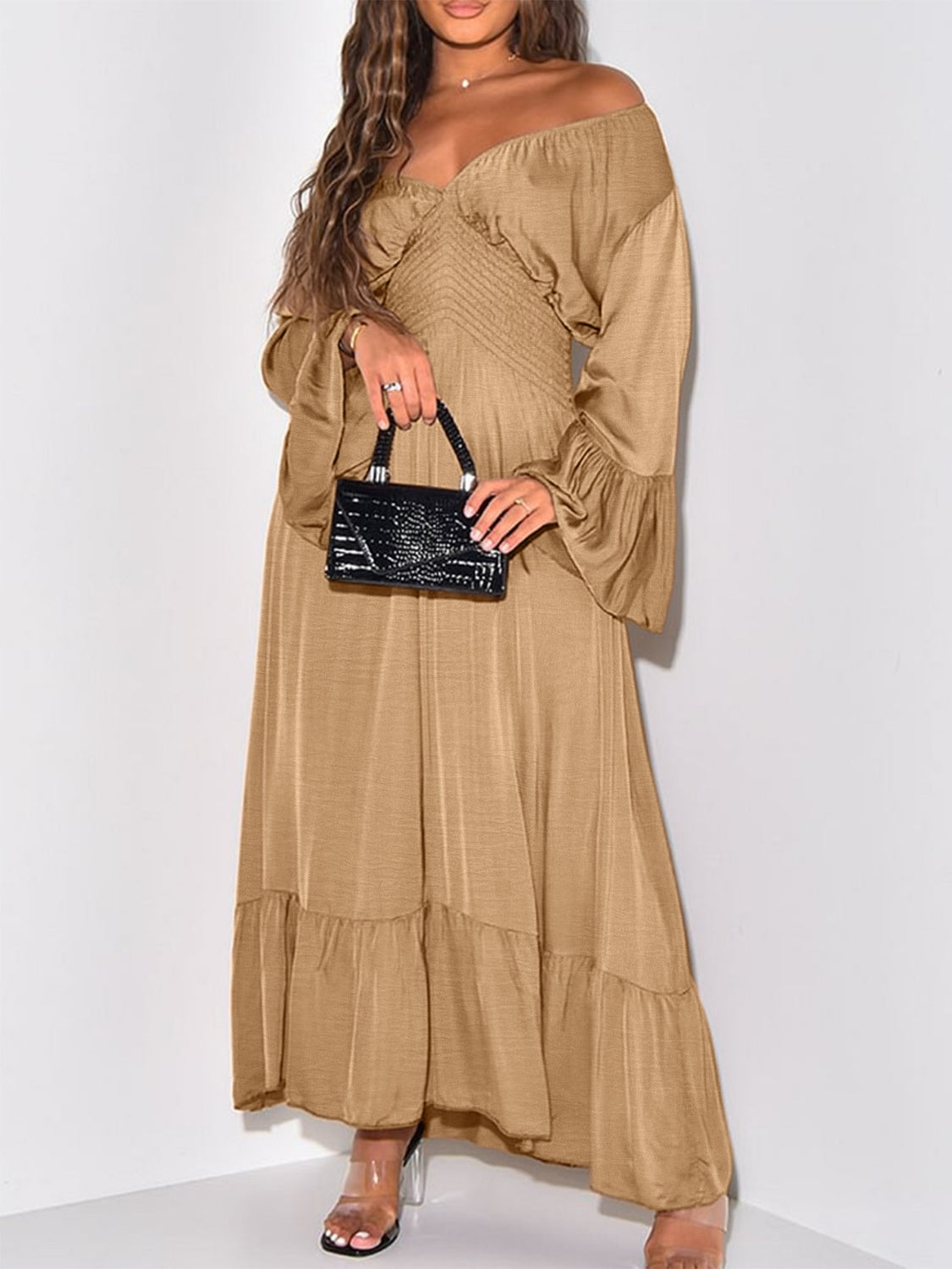 Smocked Flounce Sleeve Maxi Dress