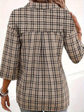 Plaid Collar Three-Quarter Sleeve T-Shirt - PD SECRET REALM