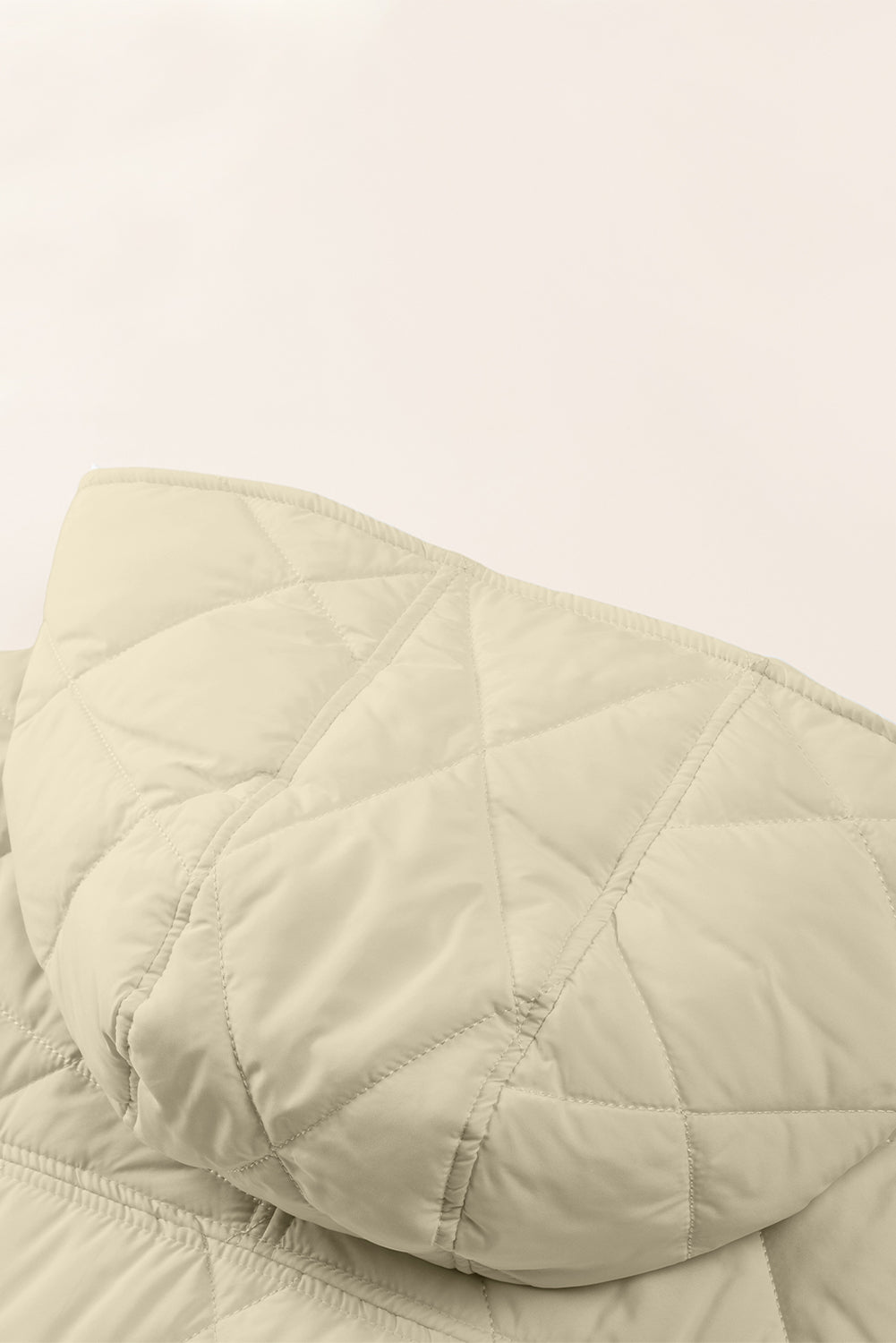 Beige Quilted Snap Button Hooded Puffer Coat