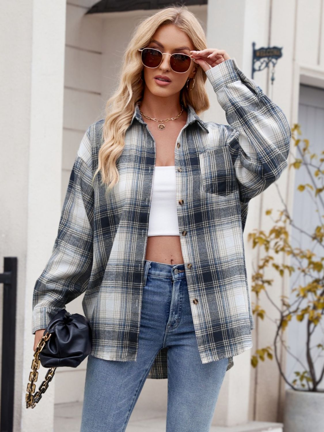 Mandy Plaid Collared Neck Long Sleeve Shirt