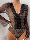 Perfee Leopard V-Neck Lace Bodysuit - PD SECRET REALM