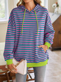 Lovelet Drawstring Striped Long Sleeve Hoodie - PD SECRET REALM