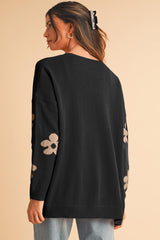 Black 60s Vintage Flower Drop Shoulder Cardigan